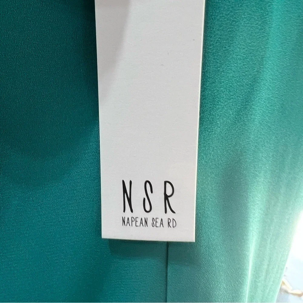 NSR Napean Sea Rd Teal Halter Ruffle Cold Shoulder‎ Dress Medium NWT